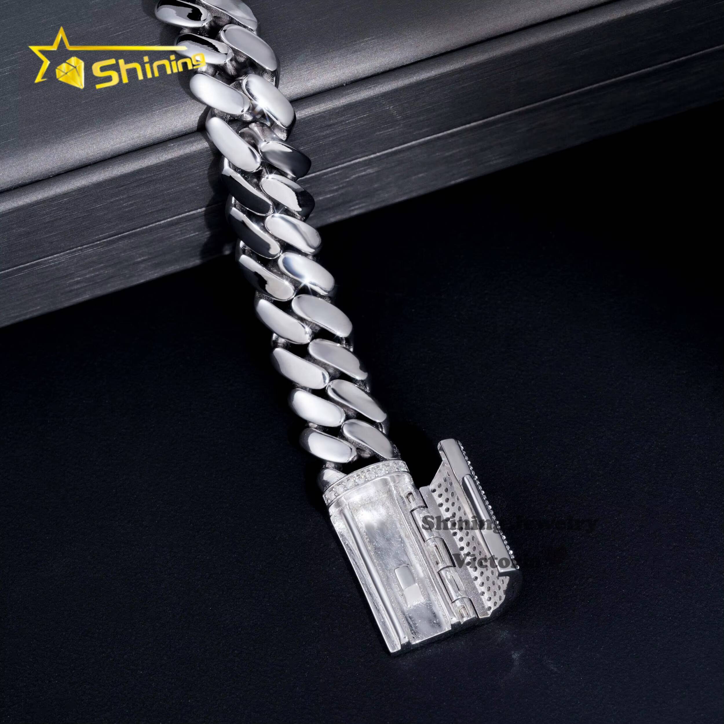 Iced Out Custom Rapper Style Hip Hop Jewelry 12MM Moissanite Lock 925 Hand Made Tight Link Plain Cuban Link Bracelet