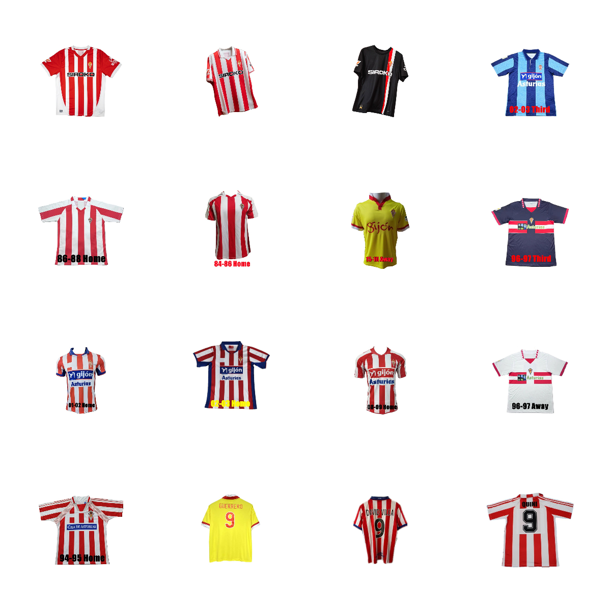 01 02 03 04 08 09 15 16 Sporting de Gijon Mens Retro Soccer Jerseys 84 86 87 94 95 96 97 BILIC GUERRERO NERU HALILOVIC MICHEL Home 3rd Vintage Football Shirts Adult Uniforms