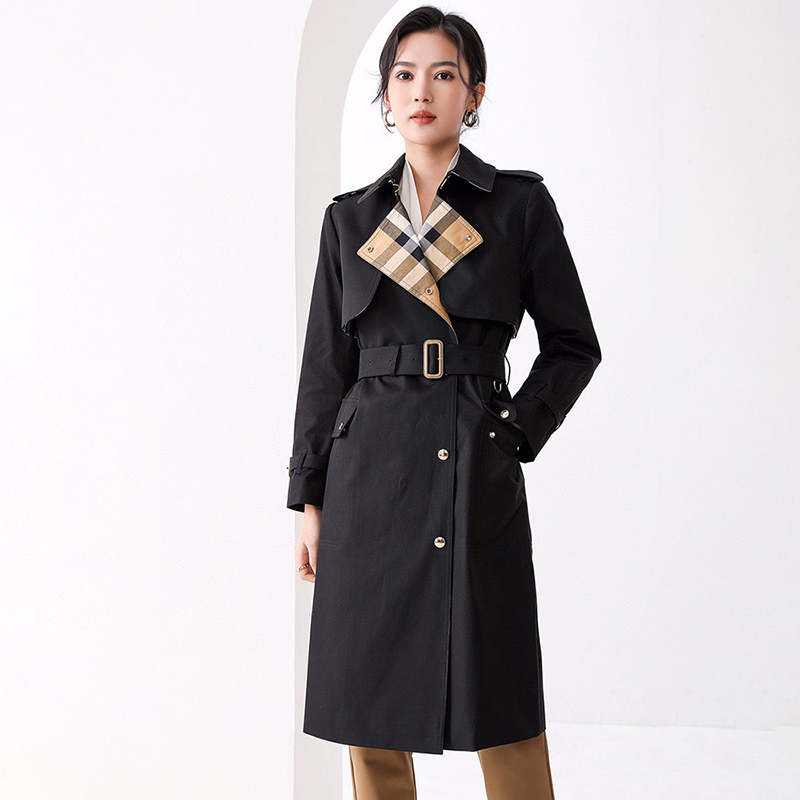 2025 Spring and Autumn New British Style Women's Double Breasted Pure Cotton Mid-length Trench Coat Fashion Designer Trench Coat Jacket