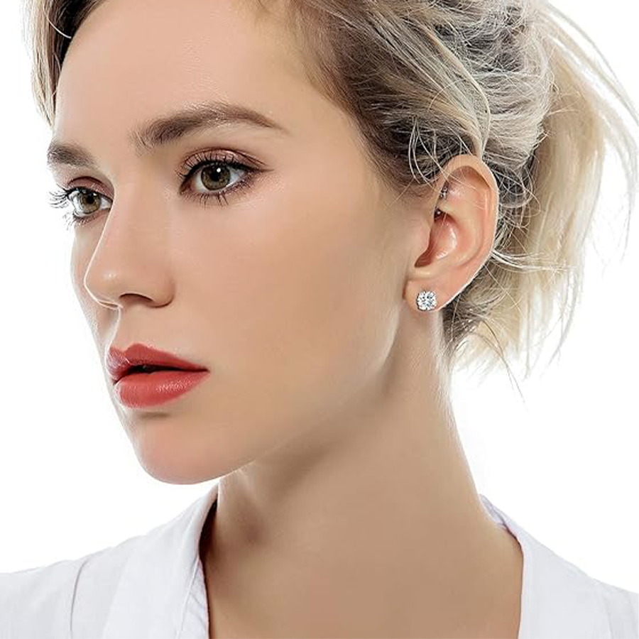 7 Pairs 20G Stainless Steel Stud Earrings Push Back Round Cubic Zirconia Barbell Earring Set Men Women 2MM-8MM Silver Tone