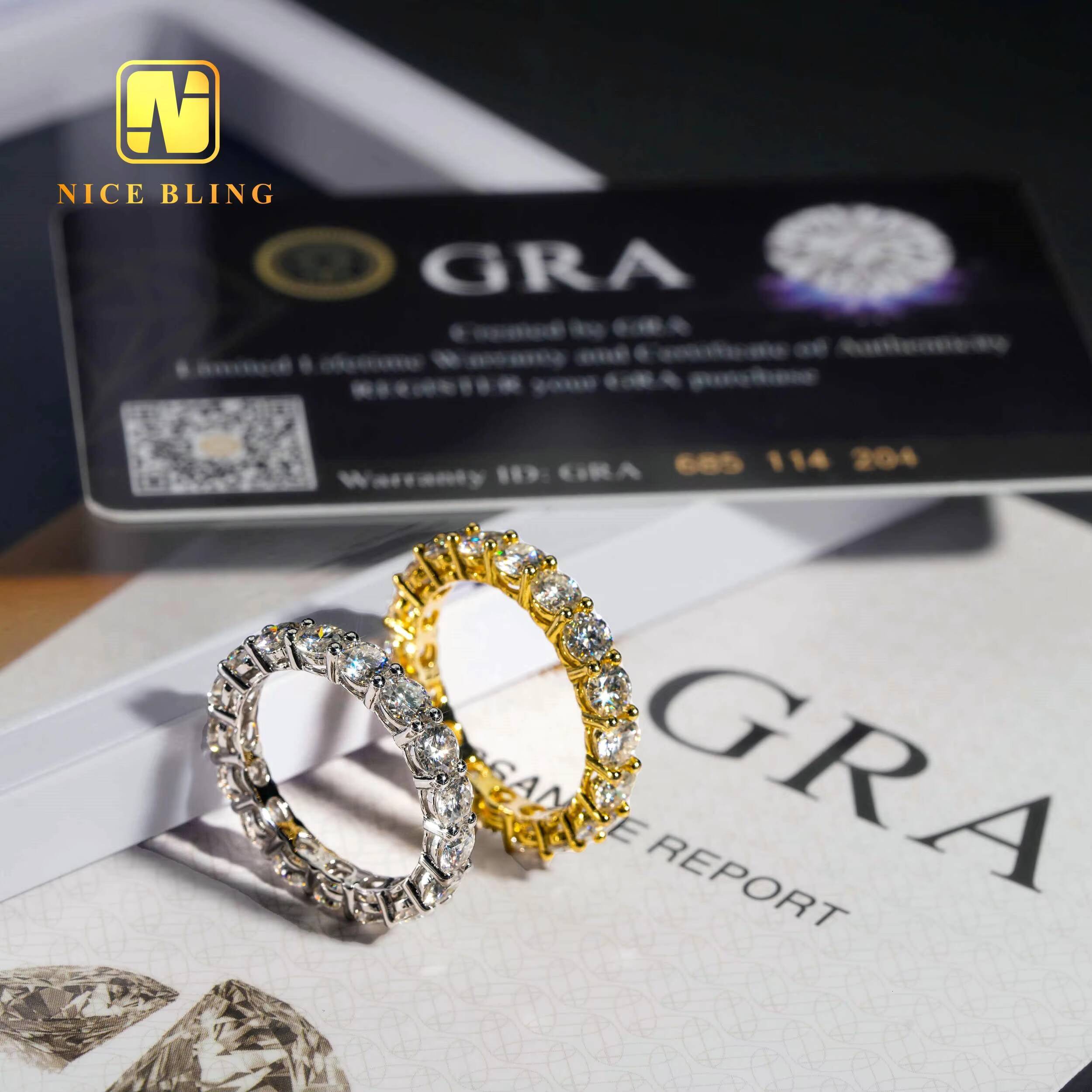 Luxury Engagement Band 925 Sterling Silver 4mm Vvs Moissanite Diamond Tennis Rings Fashion Eternity Wedding Band for Men Women