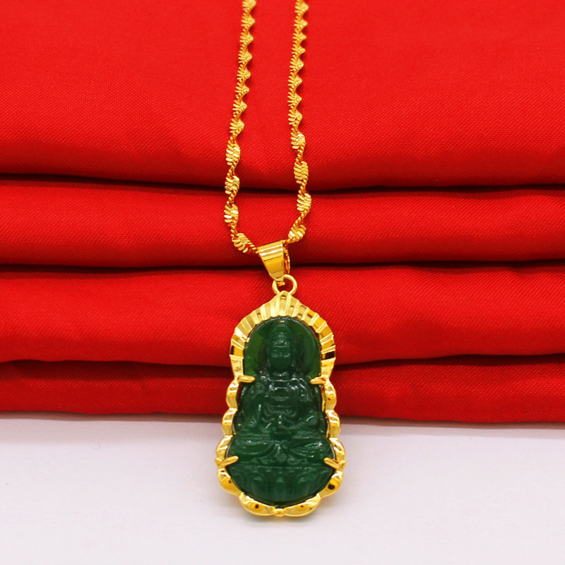 Durable new Vietnamese gold jewelry gold inlaid jade Guanyin Buddha Pendant Necklace for men and women 250818