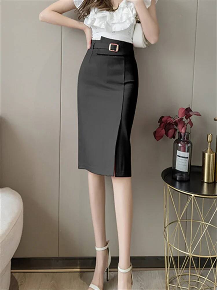Seoulish Spring Summer Buttons Women's Wrap Midi 2025 New High Waist Workwear Front Split Sheath Pencil Skirts Female dongdumaoyi