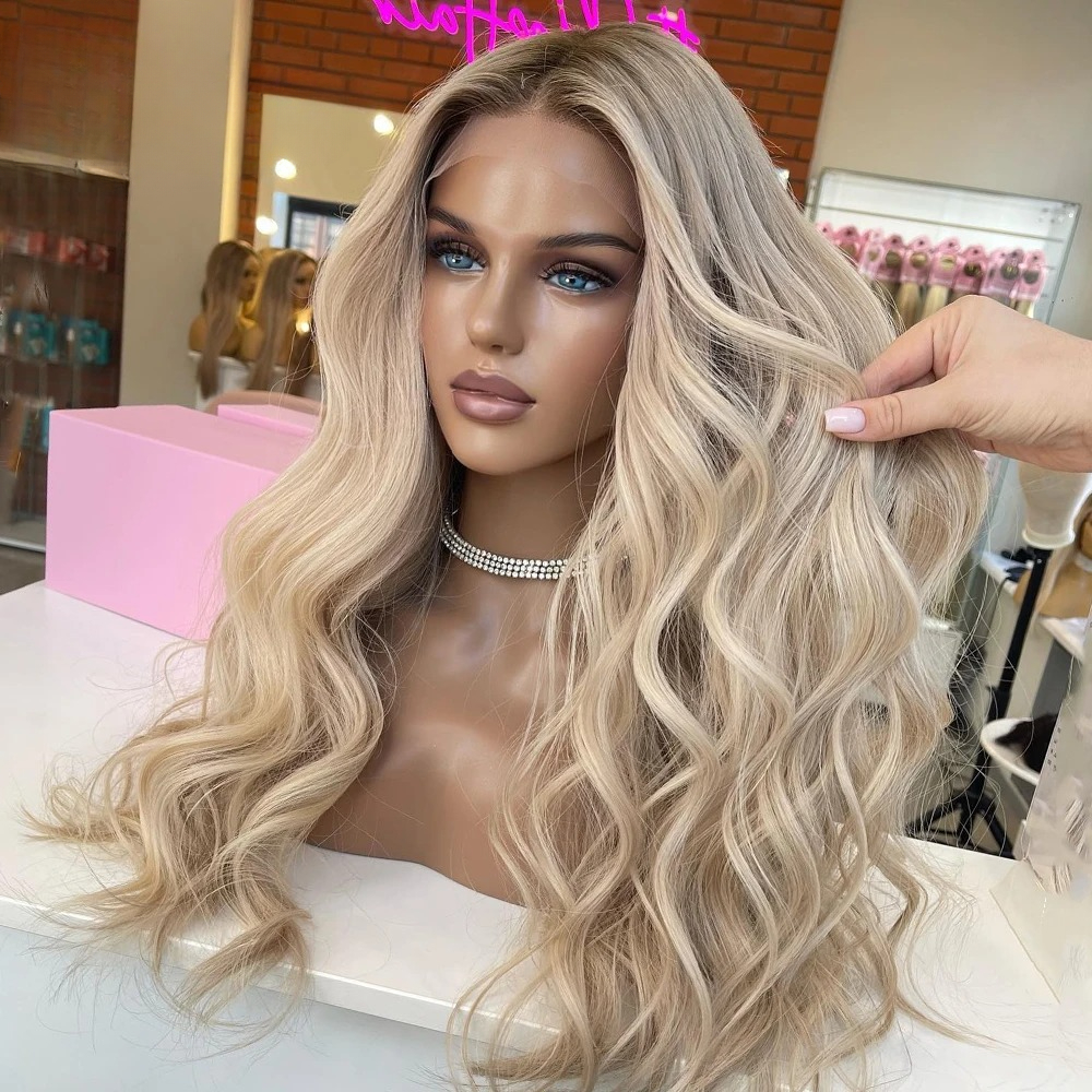 Ash Blonde Colored Human Hair Wig Platinum Blond Body Wave Human Hair Wigs For Women HD Transaprent 13x4 Lace Front Wig 220% Ready Go Synthetic - view 3
