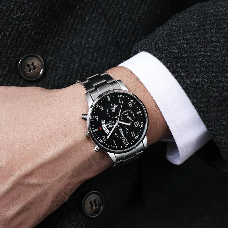 1PC Mens Watch Fashion Business Calendar Mens Steel Belt Watch Mens Christmas Valentines Day Gift 250901