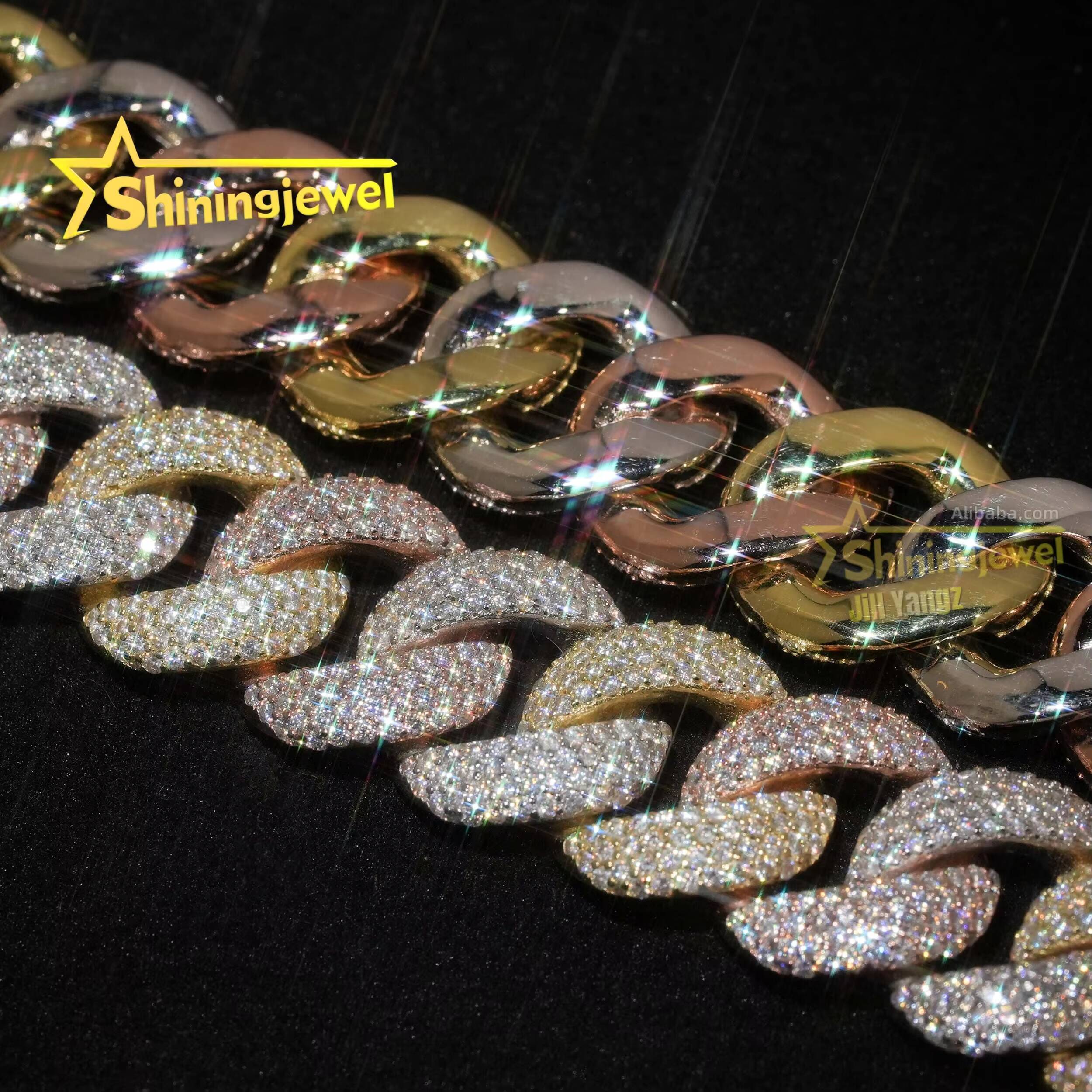 Rainbow Plated 20mm Cuban Links 3 Tone Plated Top Quality Chunky Heavy Rapper Jewelry Iced Out Moissanite Diamond Cuban Chain