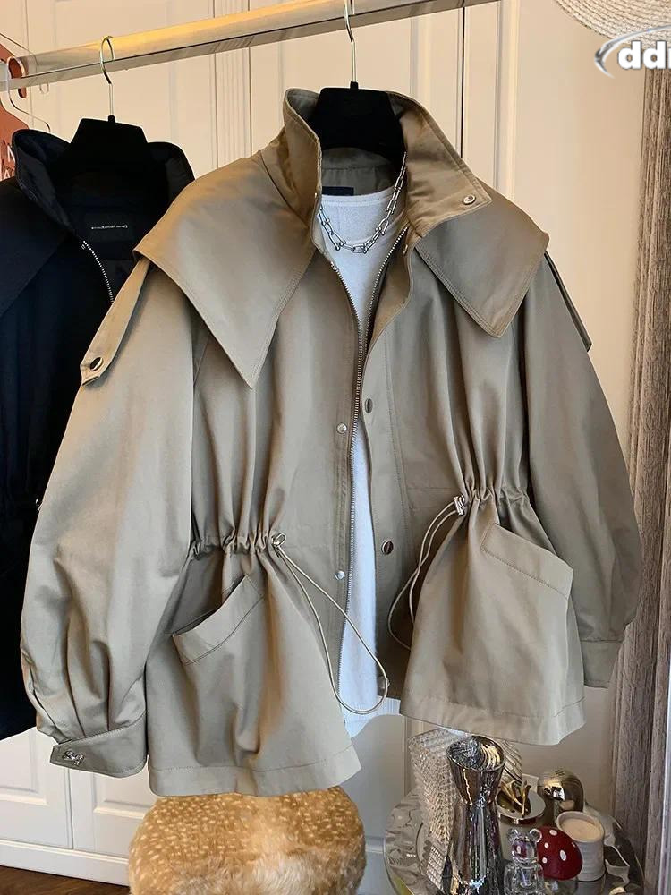 2025 Spring and Autumn New Design, niche, loose, casual, short, drawstring drawstring waist collection workwear, windbreaker jacket for women ddmytues