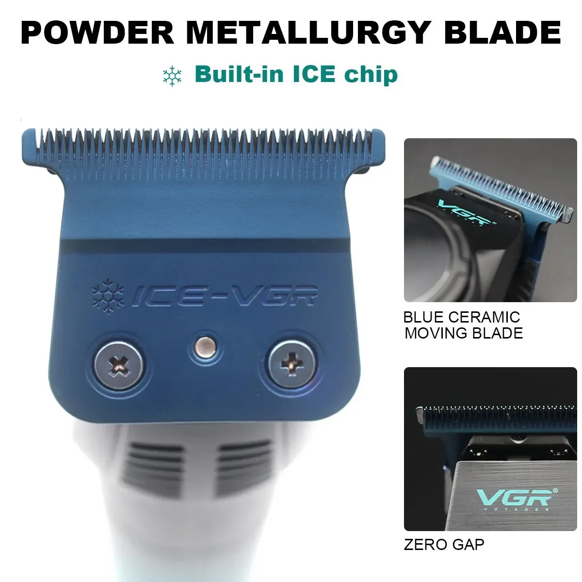 VGR V9 Professional Ice Tech Hair Trimmer DLC Blade 0 Gap 8000RPM Brushless Blue Ceramic For Men Beard Trimming Grooming 250825