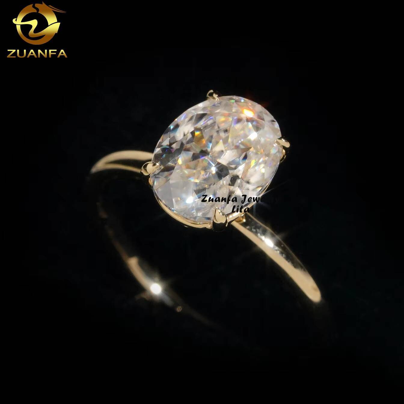 Classic Design 14k Real Gold Oval Cut 2ct Moissanite Diamond Wedding Engagement Rings for Women