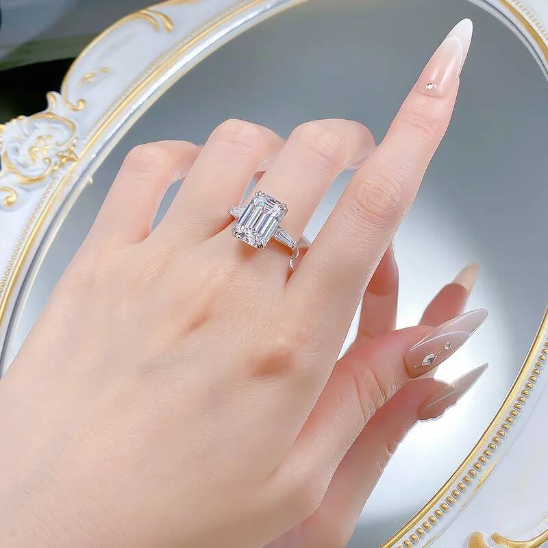 OEVAS 913mm Emerald Cut Zircon Ring For Women 100 S925 Sparkling Wedding Engagement 3stone Band Party Fine Jewelry