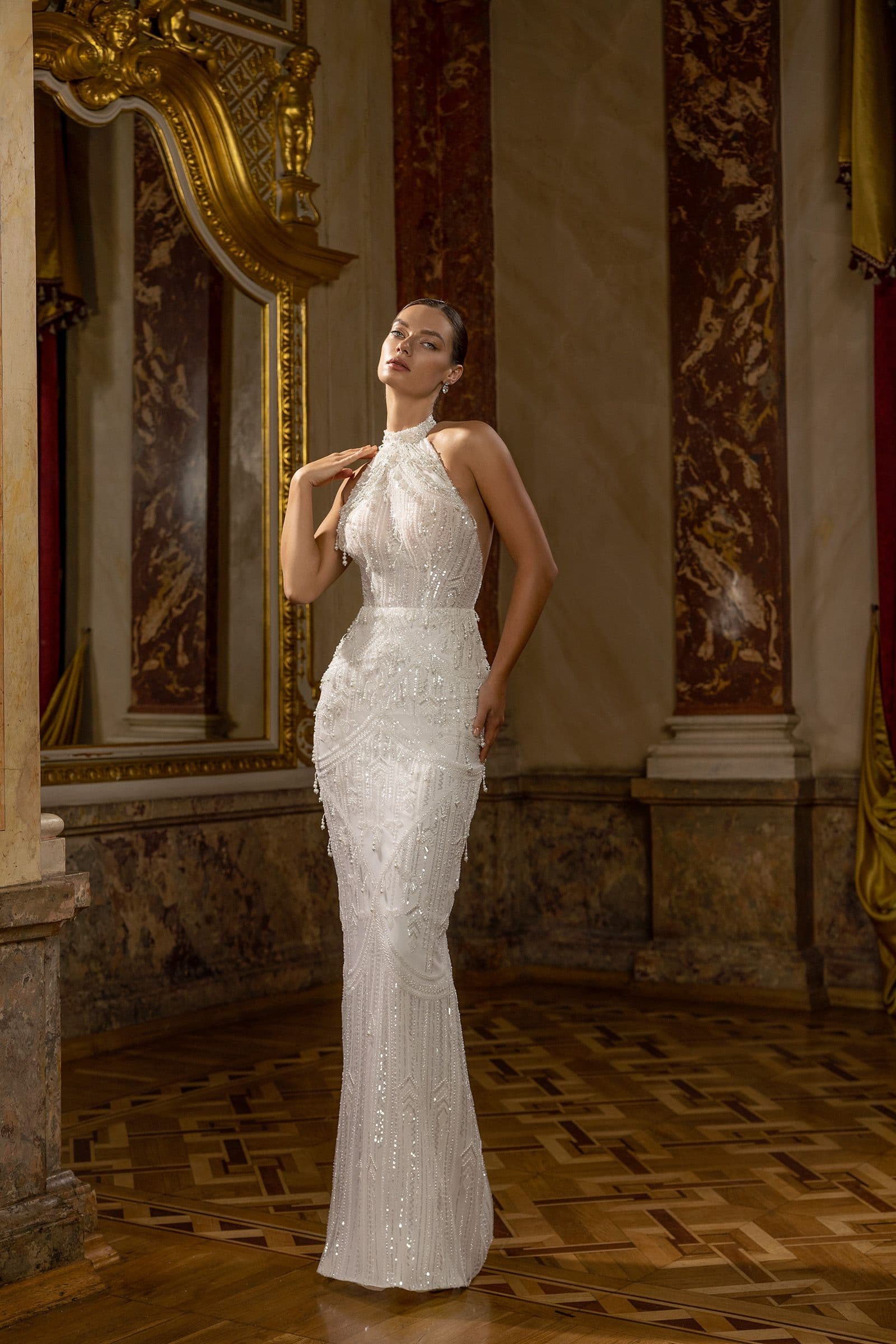 Elegant Mermaid Wedding Dress Halter Neck Sleeveless Bridal Gowns Sequins Beaded Backless Floor Length Dresses Custom Made vestidos de novia