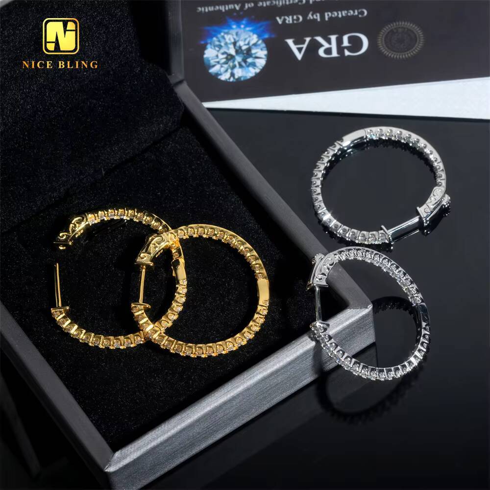 Factory Price Big Hoop Iced Out Moissanite Earrings 925 Sterling Silver Moissanite Diamond Hoop Earrings Women