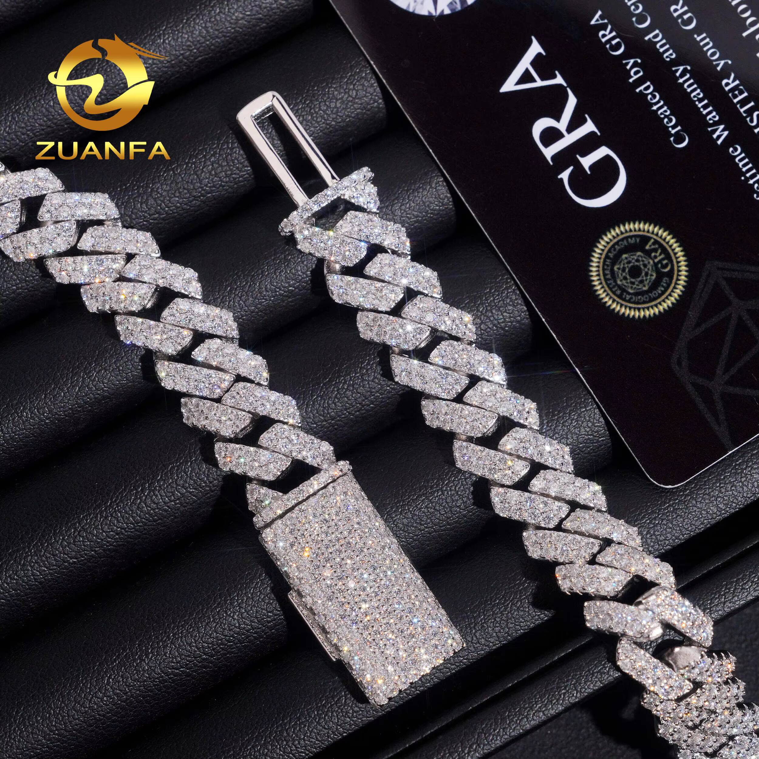 Luxury Fashion Hip Hop Jewelry Men Cuban Necklace Sterling Silver 925 D Color VVS Moissanite Diamond 12MM Cuban Link Chain