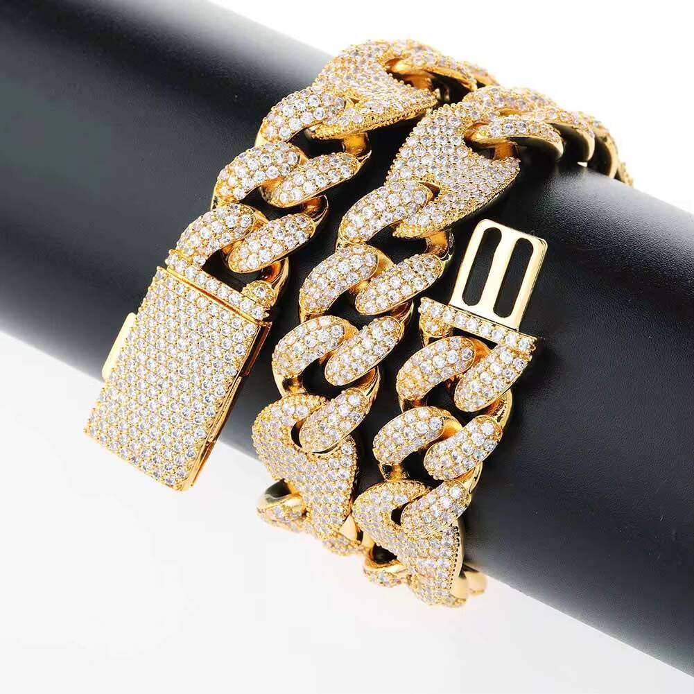 16mm Mens Hip Hop Necklace Jewelry 18k Gold Plated Iced Out Lab Diamond Box Clasp Coffee Bean Cuban Link Chain