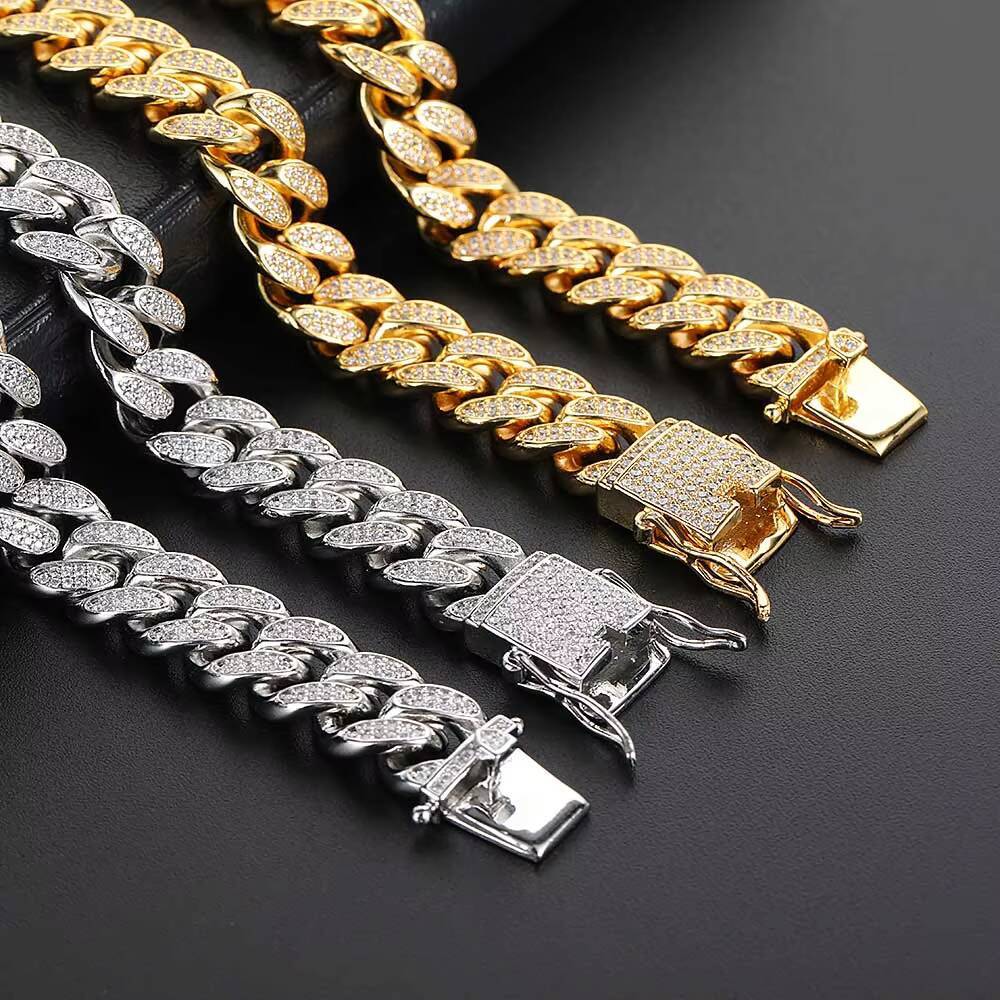Cadena Cubana 18K Gold Plated Iced Out Jewelry Diamond Miami Cuban Link Chain Necklace