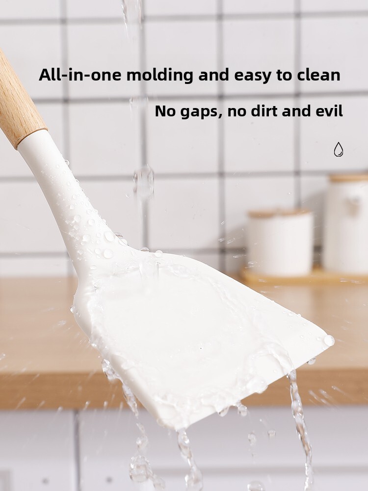 Silicone Non-Stick Pan Special Household Small High-Temperature Resistant Frying Soup Stir-Frying Spatula Wooden Spoon Set