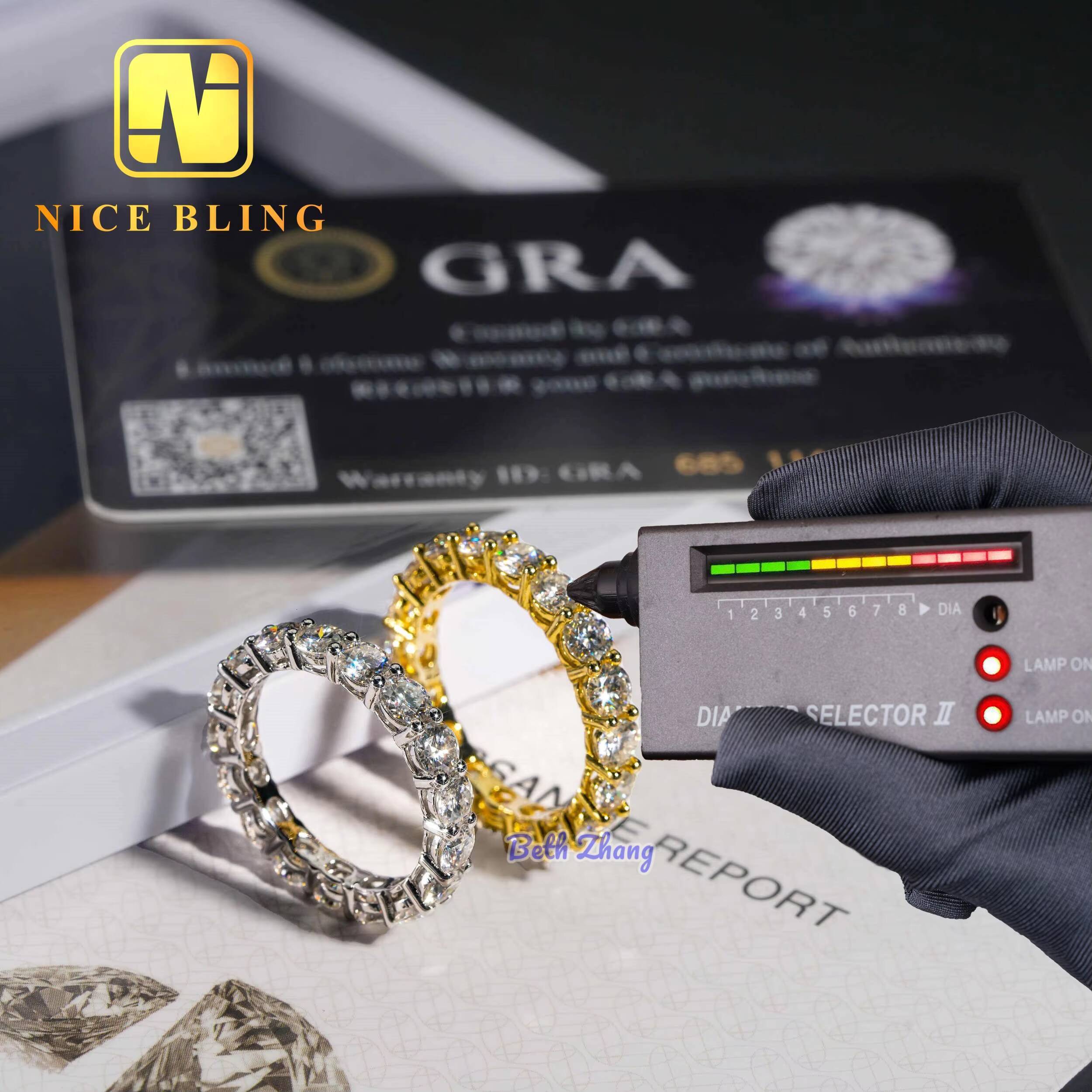 Luxury Engagement Band 925 Sterling Silver 4mm Vvs Moissanite Diamond Tennis Rings Fashion Eternity Wedding Band for Men Women