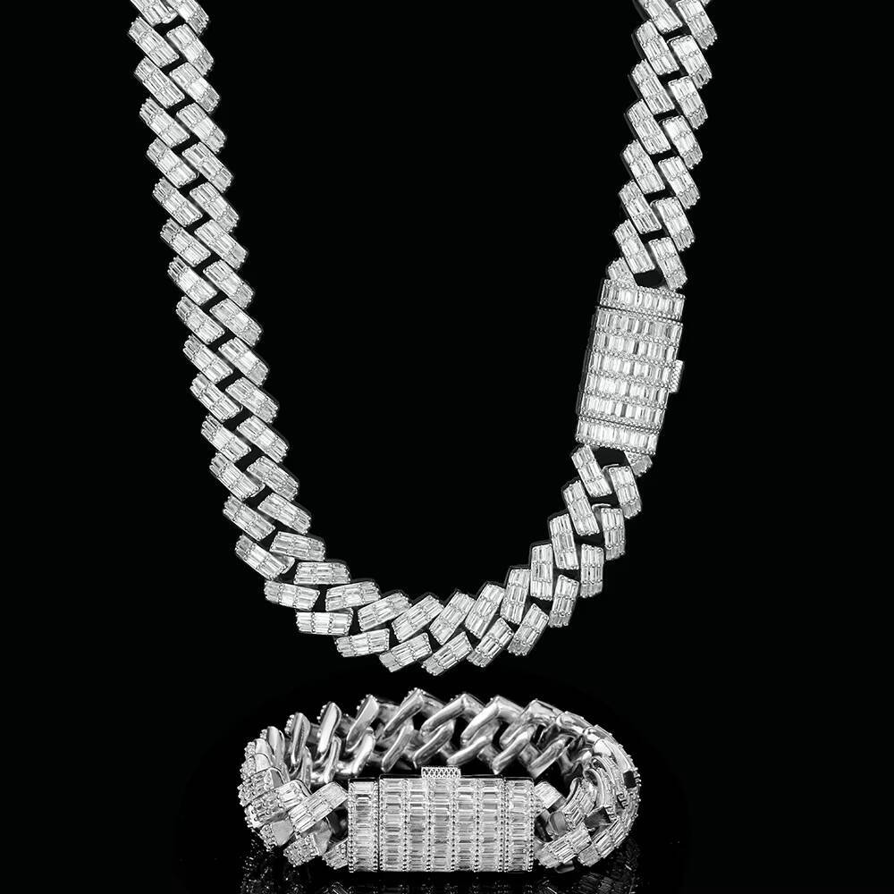 18mm Mens Chunky Cuban Necklace Gold Plated Iced Out 5A Bling CZ Flip Clasp Baguette Cuban Link Chain