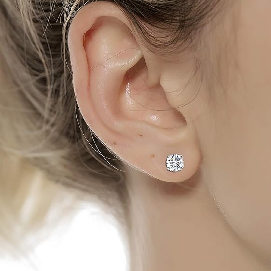 7 Pairs 20G Stainless Steel Stud Earrings Push Back Round Cubic Zirconia Barbell Earring Set Men Women 2MM-8MM Silver Tone