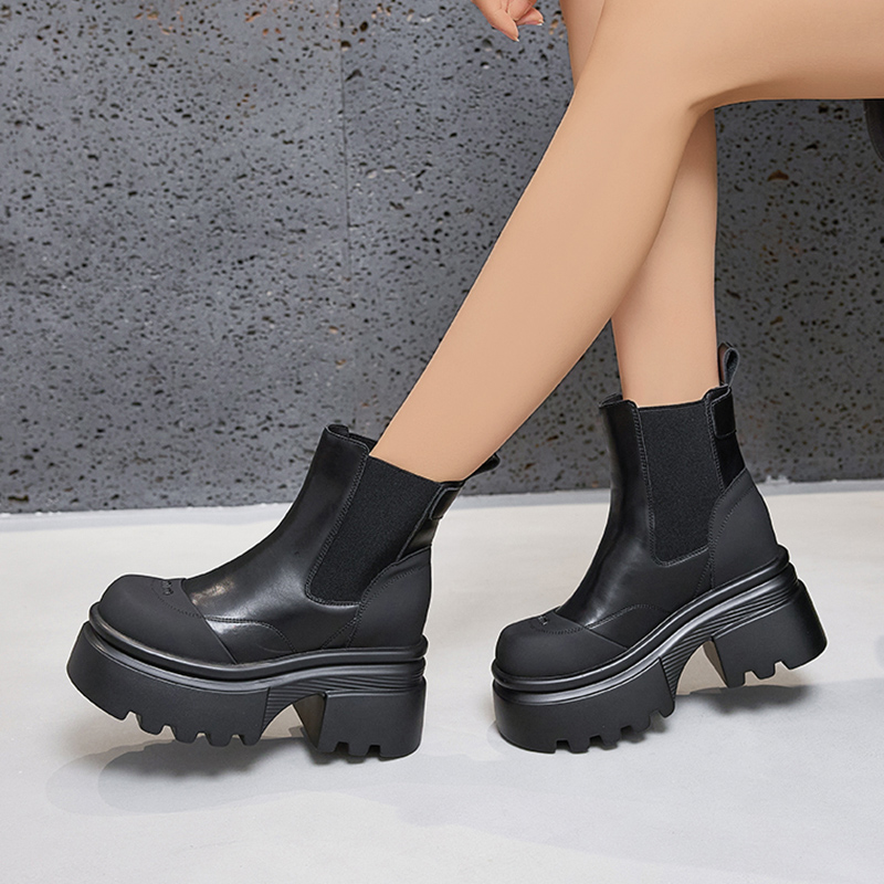 Autumn/Winter New! Women's Martin Boots - Chunky Sole, Hidden Heel, Ankle/Mid-Calf Slim Fit, Versatile Chelsea Boots