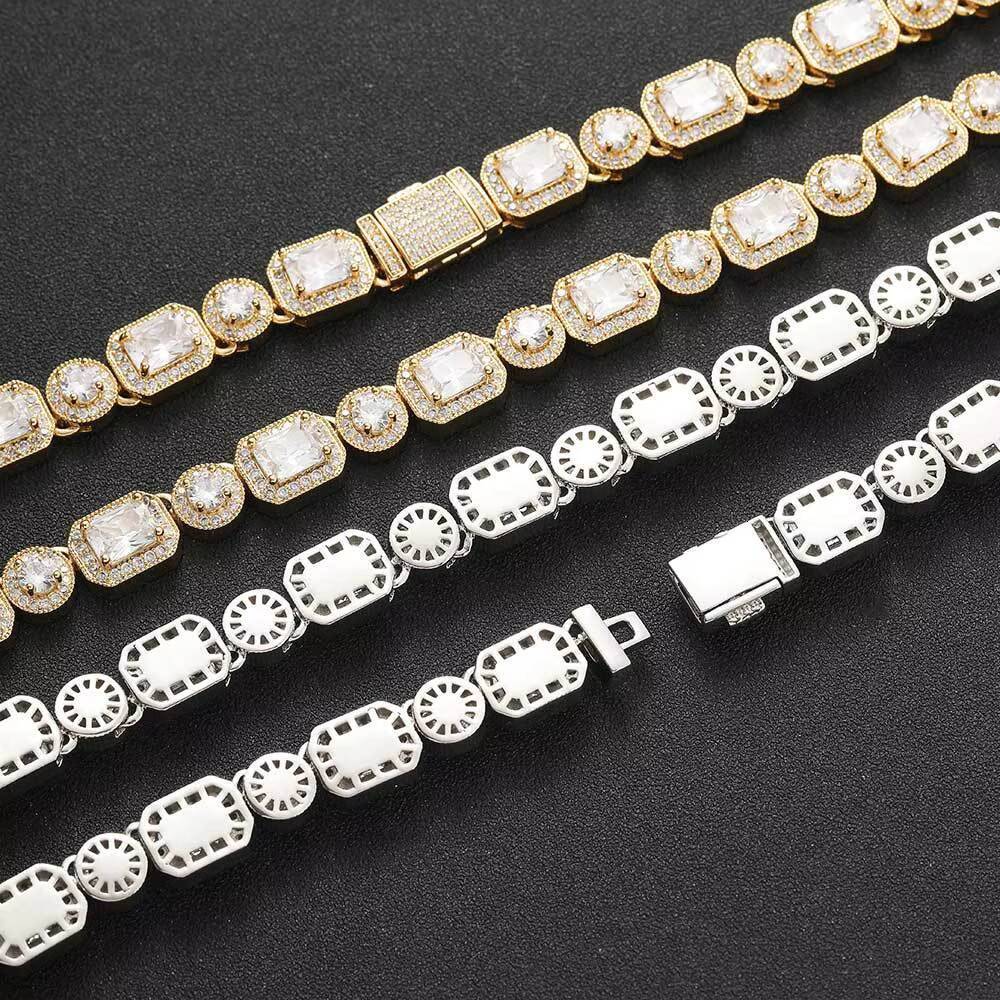 10mm Men Women Choker Necklace Jewelry Iced Out Bling Mix Square Round CZ Diamond Clustered Tennis Chain