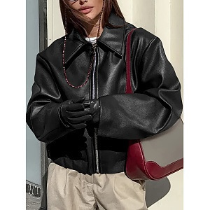 Motorcycle Style Wine Red Leather Jacket for Women 2024 Autumn Fashion Matte Leather Coat Womens Clothing 250226