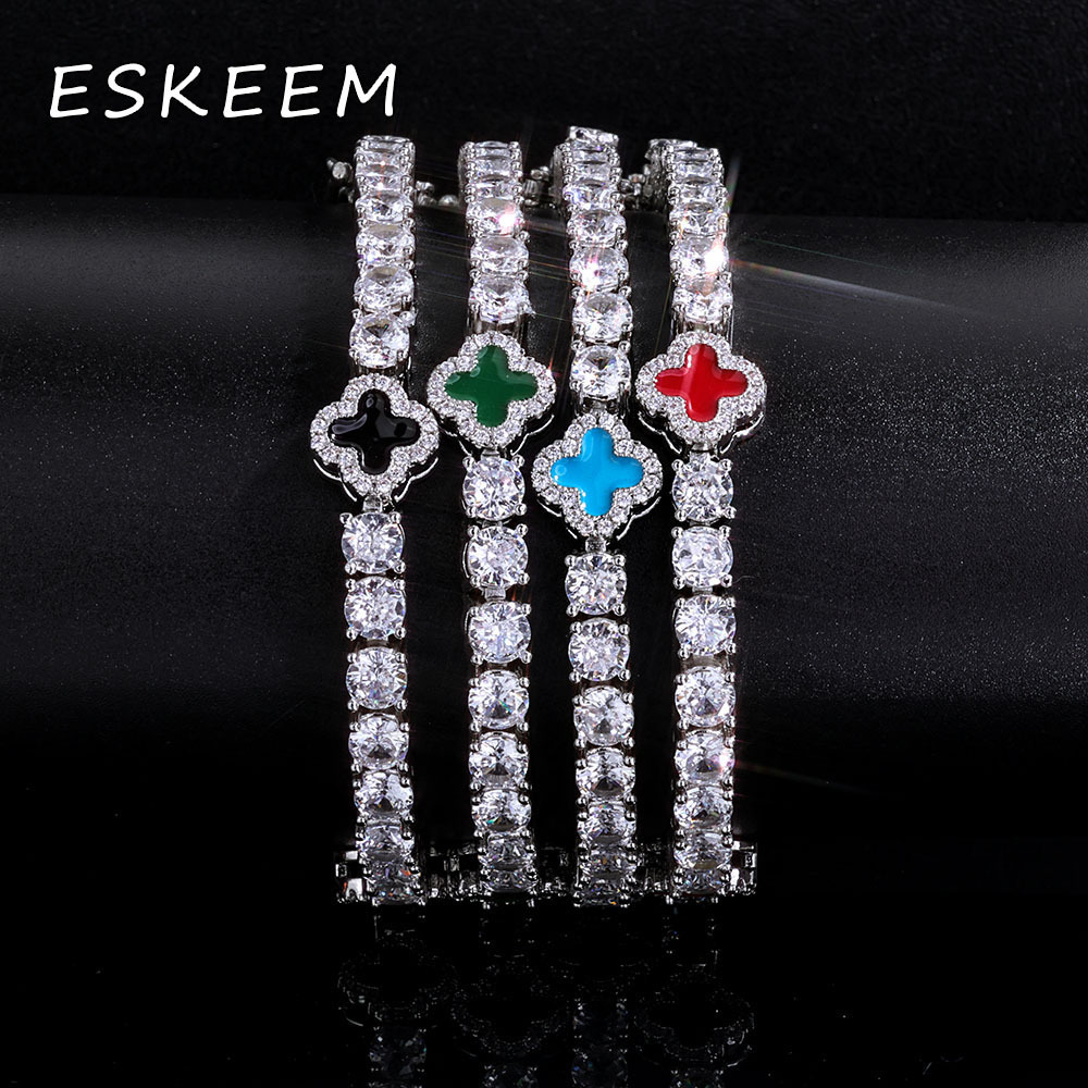 New Arrival 925 Sterling Silver Hip Hop VVS Moissanite Bracelet 4mm Clover Tennis Chain Gift for Men Women Jewelry