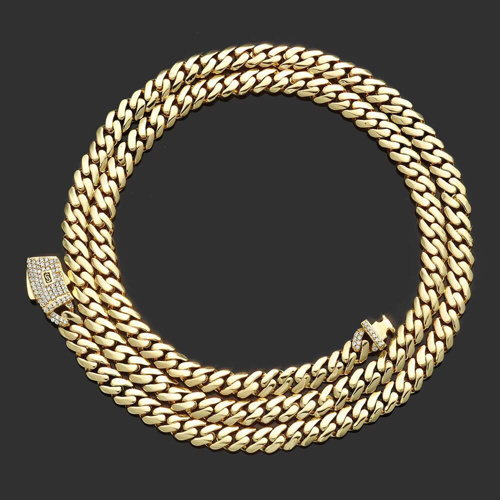 European American Trendyy HipHop 14K Gold Glossy Cuban Chains Necklace Mens Versatile Personalized Fashion Accessories