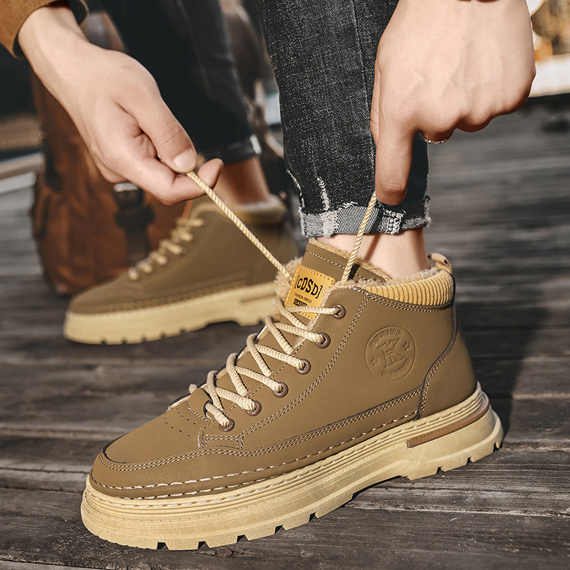 Snow Boots for Men British Style Lace Up High Top Platform Yellow Winter Shoes Man Warm Cold Proof Quality Casual Footwear Work 241125