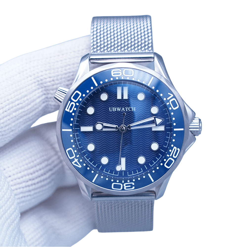 Jason007 James Bond 60TH Anniversary 40MM Automatic Movement Hardlex Glass Mens Watches Dive Style Wristwatches With Mesh Stainless Steel Strap