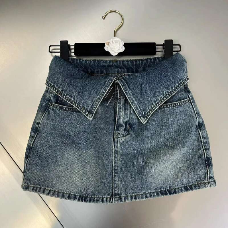 Summer 2025 Korean style niche design slim fit high waisted flared denim short design designer women's riot proof exposed buttocks skirt5