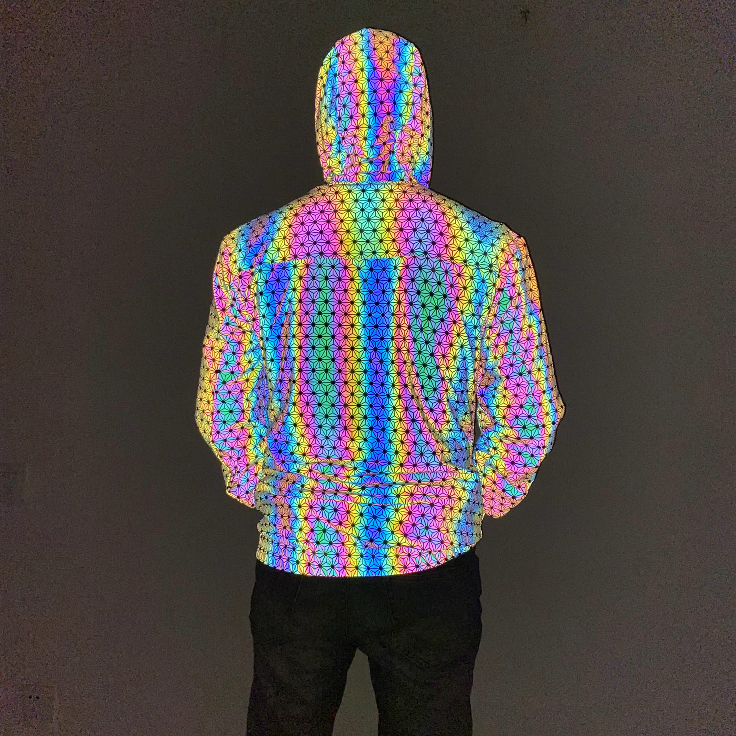 Men's Jackets Geometric Pattern Colorful Reflective Jacket European American Style Knitted Breathable Rainbow Luminous Coat - view 4