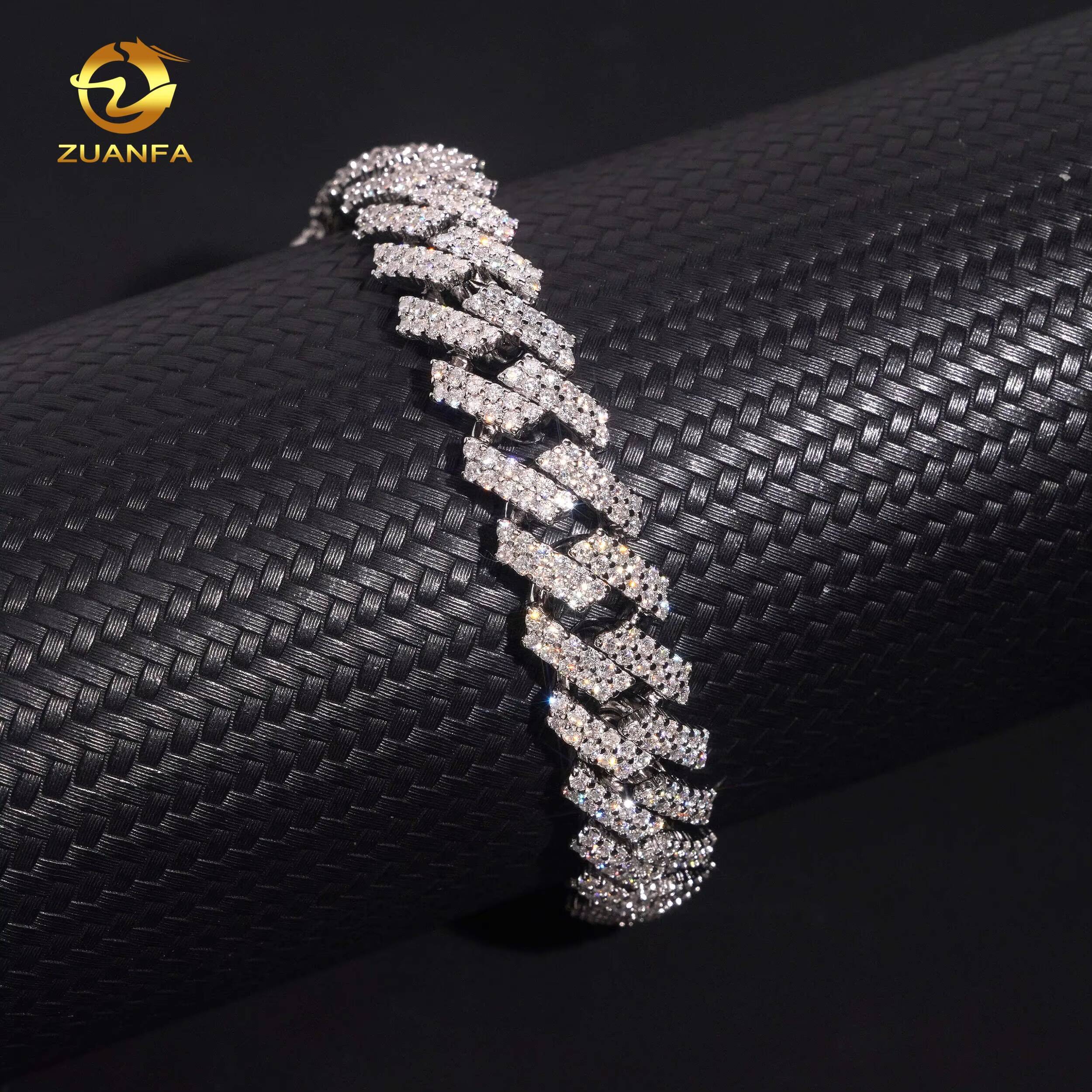 12mm Gold Plated Bracelet Moissanite Hip Hop Jewelry Necklace 925 Silver VVS Moissanite Iced Out Diamond Cuban Link Chain