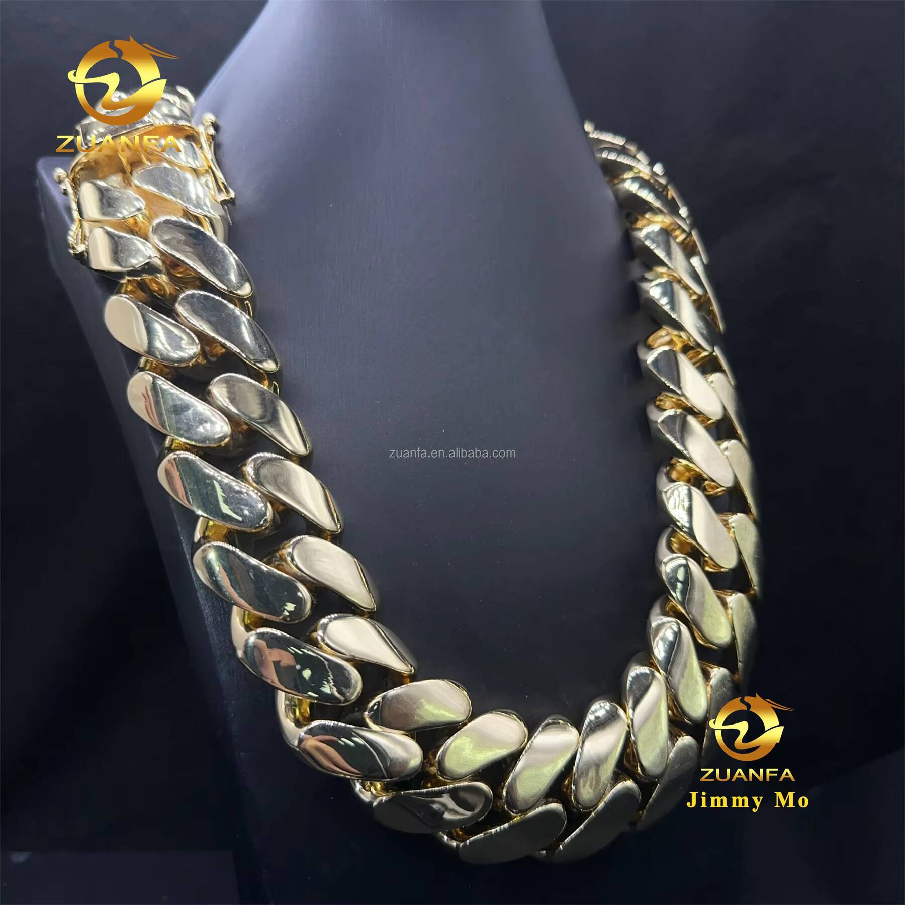Wholesale 35mm Big Guy Heavy 14k Solid Gold Plated Fashion Style Rapper Hip Hop Style Iced Out Miami Plain Cuban Link Chain