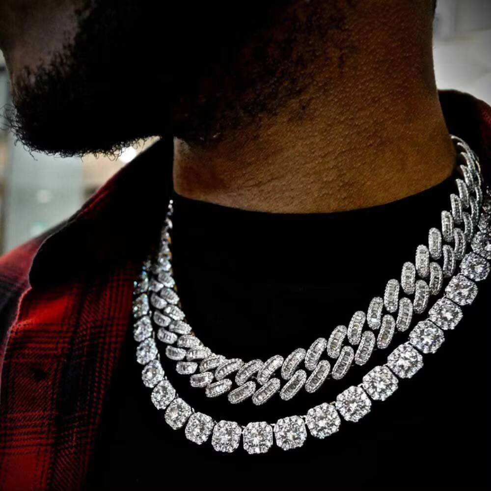 Hip Hop Luxury Men Women Choker Necklace Bling Lab Diamond CZ Paved 10mm Clustered Tennis Chain Necklace