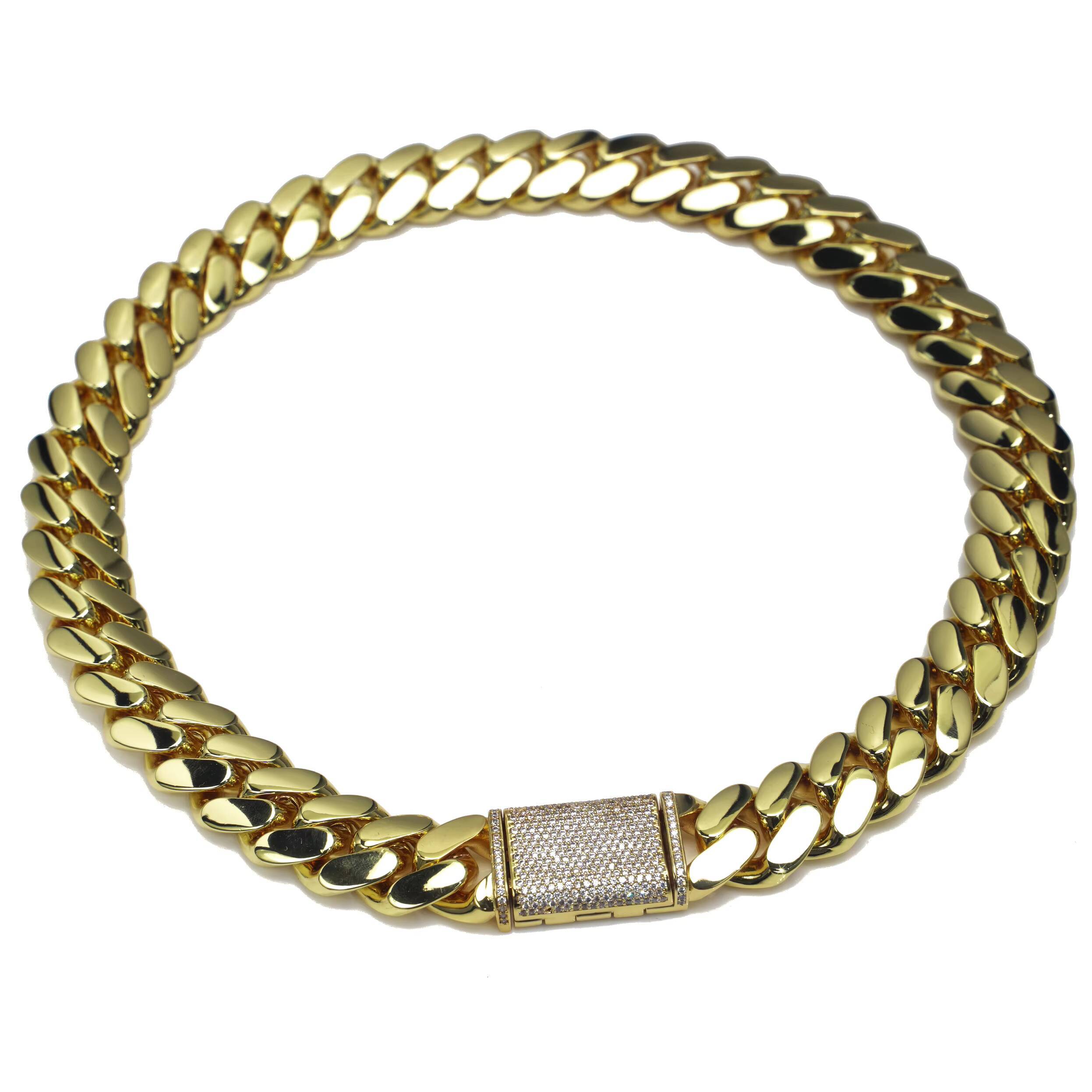 Wholesale Fashion Miami Cuban Chain Moissanite Chain Men Necklace 10k 14k Gold Cuban Link Chain Jewelry Necklaces