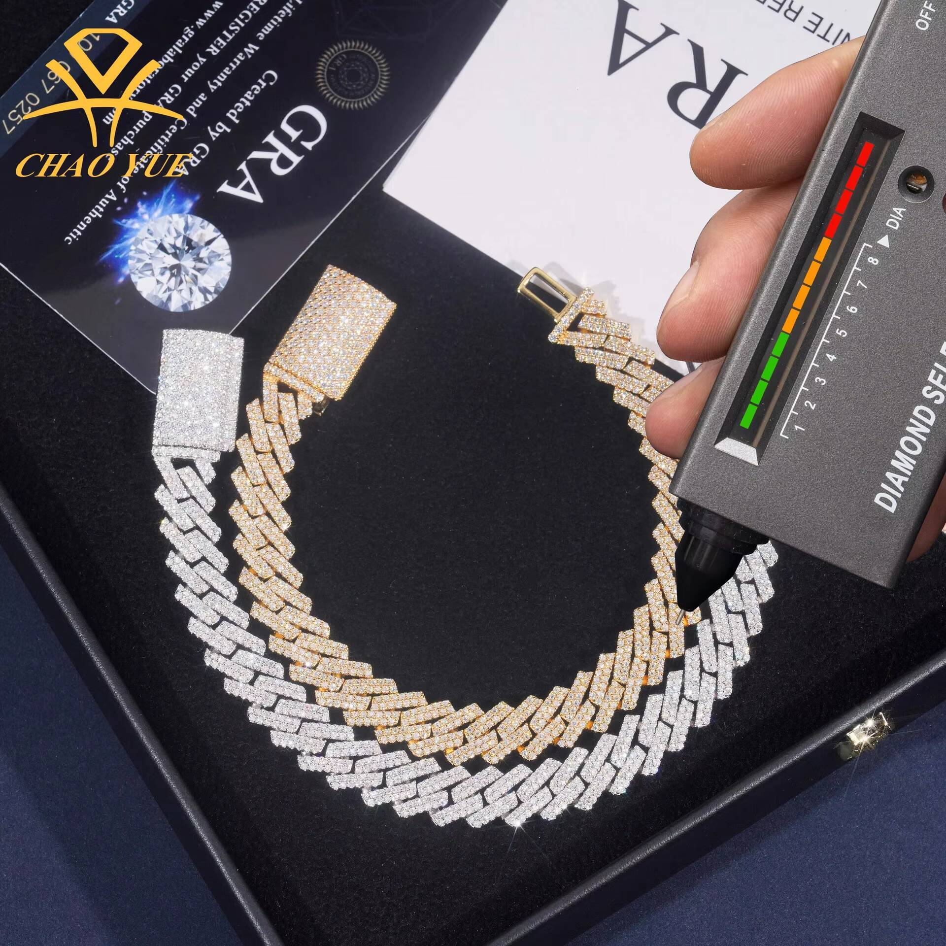 European American Hip Hop 925 Sterling Silver Moissanite Necklace VVS 10mm Double Row Stone CrossBorder Hot Sale Men Cuban