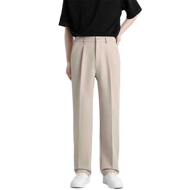 Summer high-end draped men's trousers, loose straight-leg pants, thin casual trousers, trendy wide-leg suit pants L250901