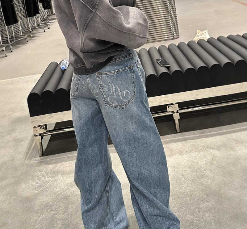 South Oil Quality 2025 Spring/Summer New Style Hot Diamond Medium High Waist Wide Leg Jeans Bent Knife Casual Floor Pants Women H25509