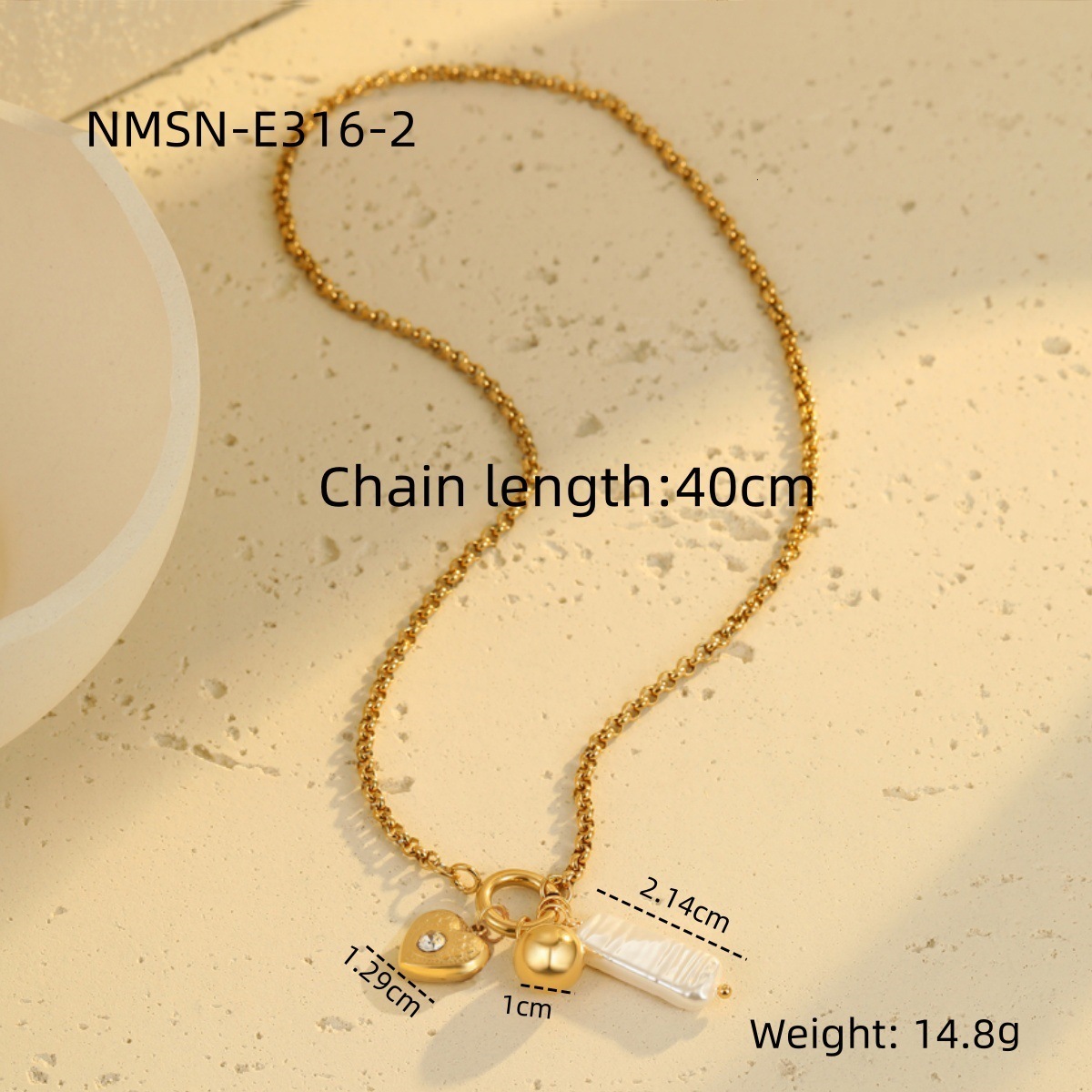 New Inlaid Dia Heart Pendant Necklace Light Niche High-end Stainless Steel Bracelet for Women - view 9