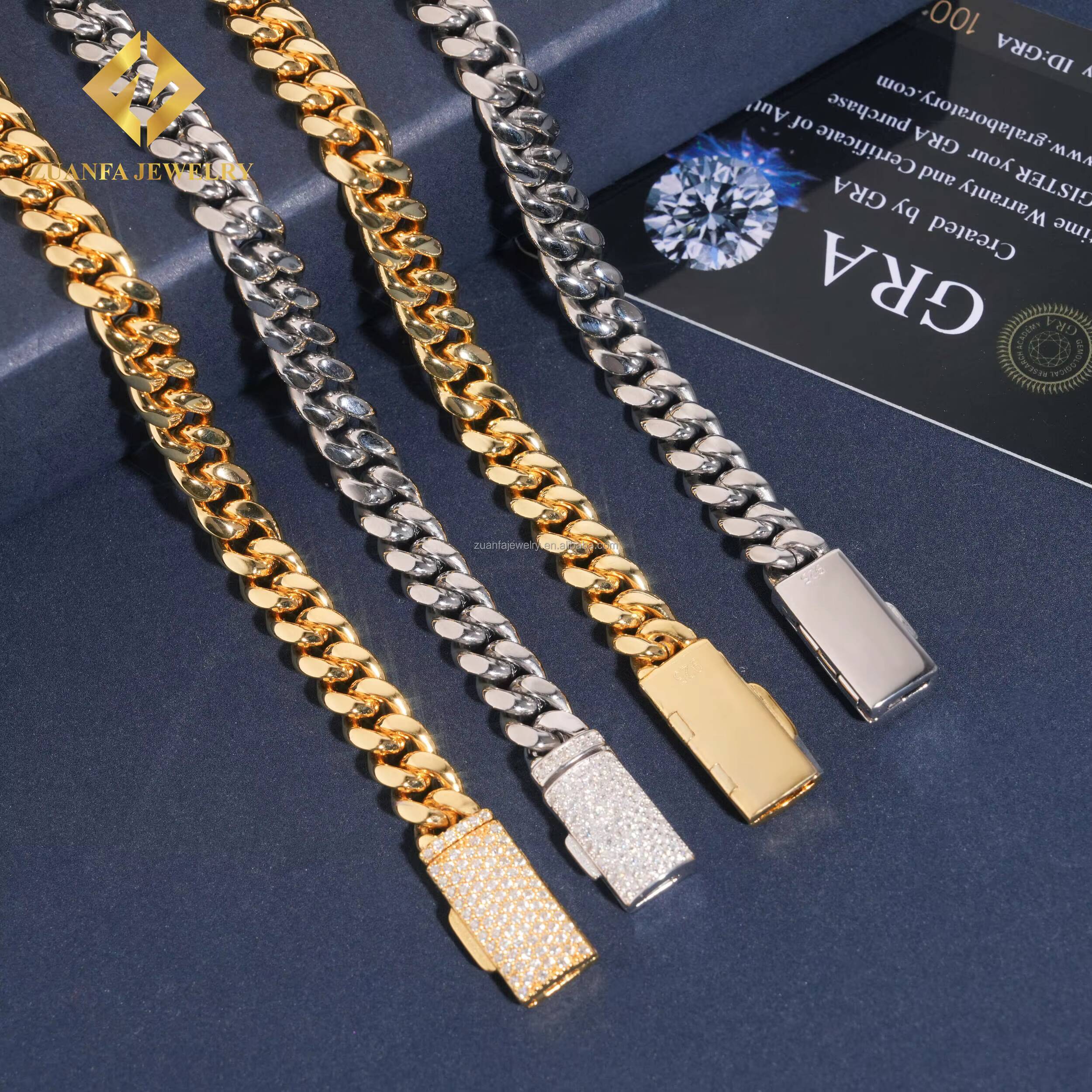 Hot Selling 8mm Iced Out Man Hip Hop Jewelry 14k Gold Plated 316L VVS1 Moissanite Diamond Miami Plain Chain Cuban Link Chain