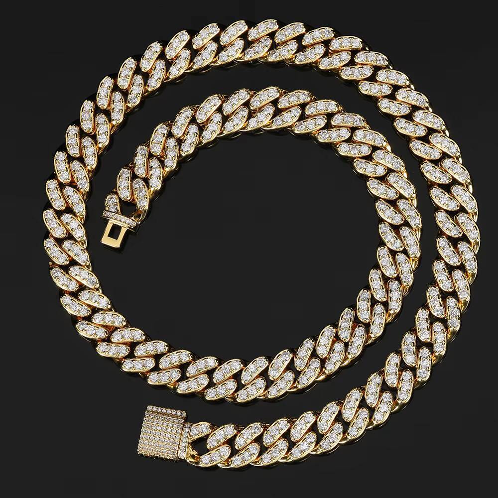 Hip Hop Iced Out 12mm CZ Cuban Link Chain Personalized Lock Clasp Miami Cuban Choker Necklace