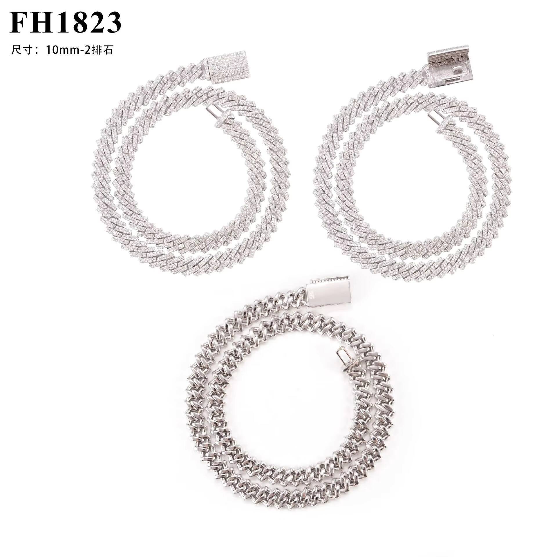European American Hip Hop 925 Sterling Silver Moissanite Necklace VVS 10mm Double Row Stone CrossBorder Hot Sale Men Cuban