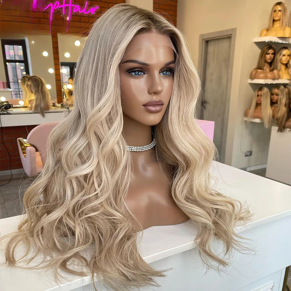 Ash Blonde Colored Human Hair Wig Platinum Blond Body Wave Human Hair Wigs For Women HD Transaprent 13x4 Lace Front Wig 220% Ready Go Synthetic - view 5