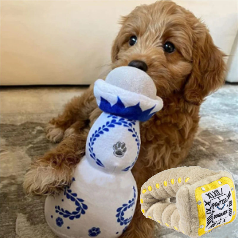 Luxury Pet Dog Watch Toys Durable Plush Wine Bottle Squeaky Toys For Dog Gift Plush Perfume Dog Toys With Squeaky
