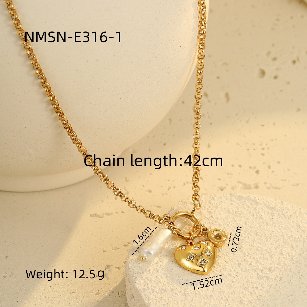 New Inlaid Dia Heart Pendant Necklace Light Niche High-end Stainless Steel Bracelet for Women - view 7