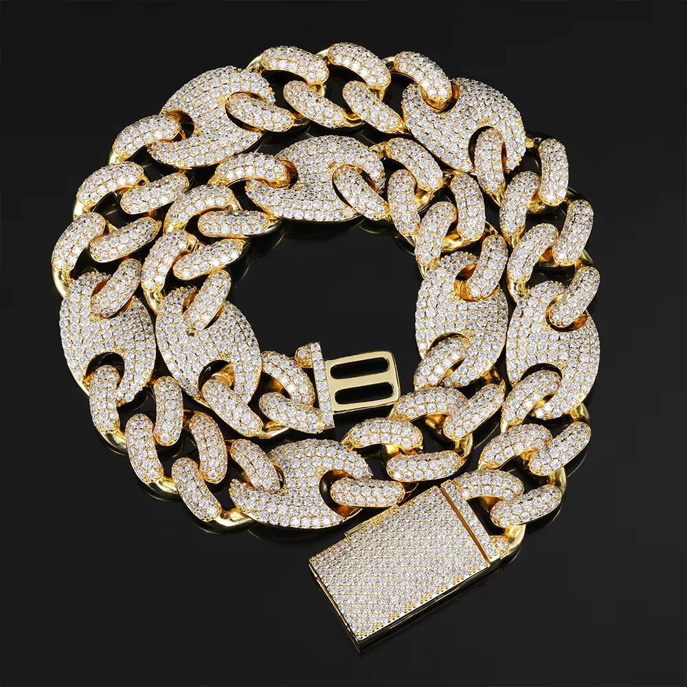 16mm Mens Hip Hop Necklace Jewelry 18k Gold Plated Iced Out Lab Diamond Box Clasp Coffee Bean Cuban Link Chain