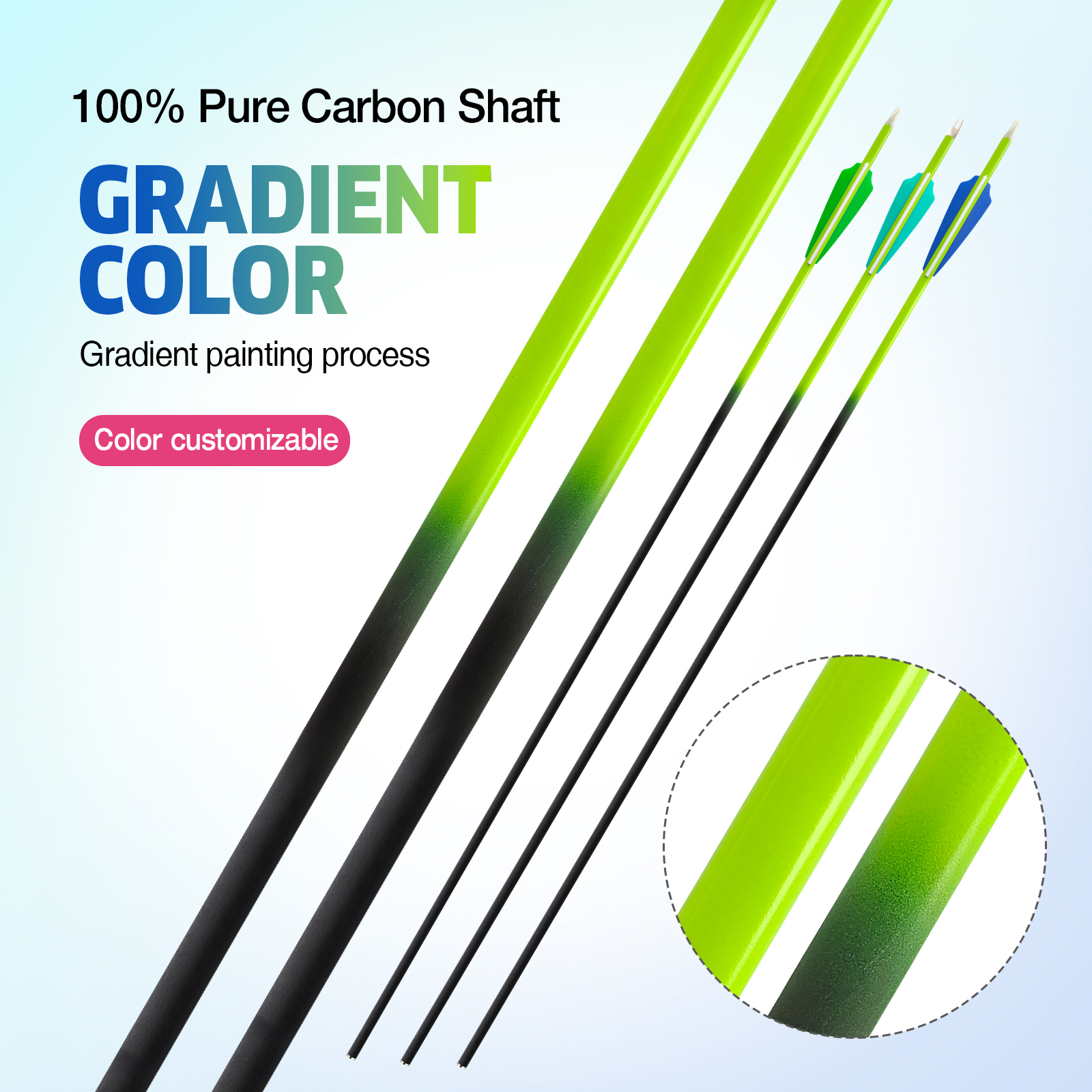 Carbon Fiber Target Archery Arrows - 6.2mm Gradation Shaft, 31 Inch Length, Ideal for Reccurve/Compound Bows with Various Spines (12-Pack)