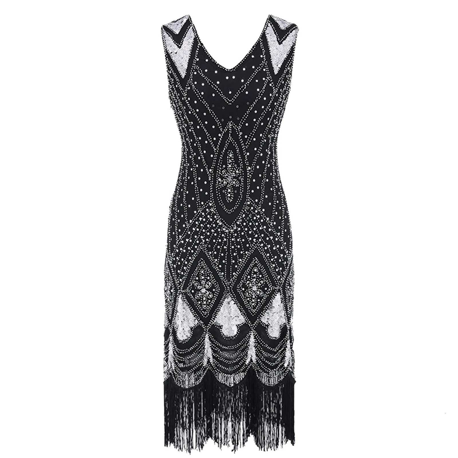 1920S Great Gatsby Dresses Flapper V Neck Tassel Beaded Sequin Party Dress Gatsby Charleston Dress For Women Luxury Evening Gown M250516