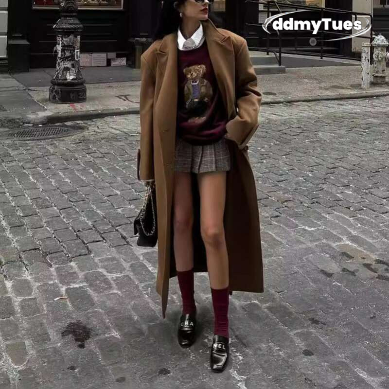 Autumn&Winter New Women's Clothing Teddy Bear Embroidery Round Neck Slim Fit Cartoon College Style Knitted Sweater Top ddmythur ddmythur ddmythur